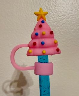 Pink Tree (Large Ornaments) Straw Topper