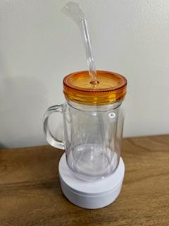 20 oz Blank Acrylic Clear Mason Jar Tumbler with a Orange Lid (Snow Globe)
