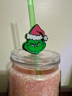 Grinch Straw Topper w/a pink hat