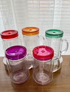 20 oz Clear Blank Acrylic Mason Jar Tumbler Snow Globe Tumbler (Colored Lid choice)