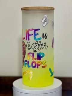 20oz Yellow Ombre Glass Tumble with Life Is Better In Flip Flops Decal