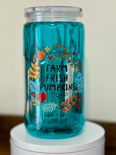 16oz Limited Edition Teal Drip Tumbler with Farm Fresh Pumkins Decal