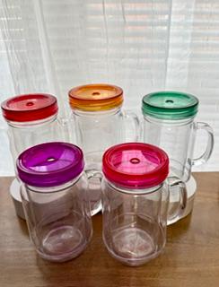 20 oz Clear Blank Acrylic Mason Jar Tumbler Snow Globe Tumbler (Colored Lid choice)