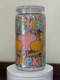 16oz Custom Pastel Glitter mix with Hey There Pumkin Decal