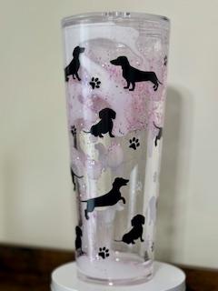 24 oz Custom Lava Drip Dog & Paw Print Decal Pink Glitter