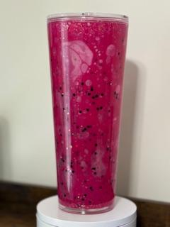24 oz Custom Pink Tumbler with Black & White Holographic glitter